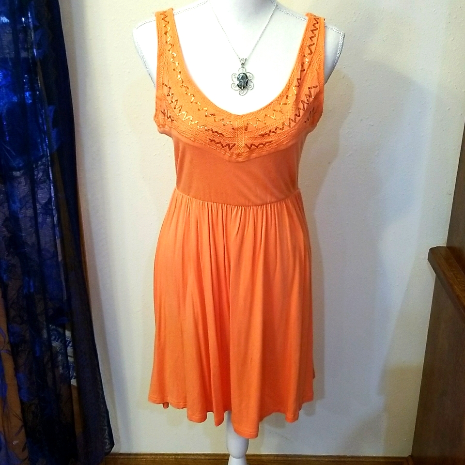 Dress By 5th Love Orange W/Sequins Sz Lg